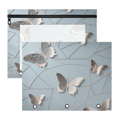 Kosmetiktasche 3 Löcher 3 Ringe Tasche für A4 Papier Brief 2 Pack Schüler Klasse Tier Schmetterling Textur Silber Hellblau Kosmetiktasche 3 Löcher 3 Ringe Tasche für A4 Papier Brief 2 Pack Schüler Klasse Tier Schmetterling Textur Silber Hellblau von siphylline