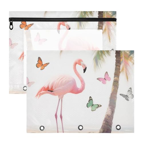 Kosmetiktasche mit 3 Löchern, Taschenordner für 3 Ringe, 2 Stück, für Lehrer zu Hause, rosa Flamingo-Baum Kosmetiktasche mit 3 Löchern, Taschenordner für 3 Ringe, 2 Stück, für Lehrer zu Hause, rosa Flamingo-Baum von siphylline