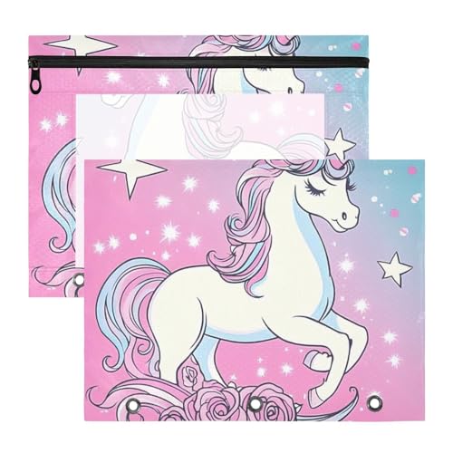 Kosmetiktasche mit 3 verstärkten Ösen, Kunststoff-Aktenordner für A4-Papier, Briefe, 2 Stück, Lehrer, Zuhause, verträumte Einhörner, magisch von siphylline