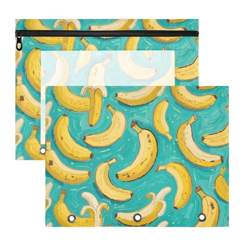 Kosmetiktasche mit Reißverschluss, 3-Locher, für A4-Papier, Briefe, 2 Stück, Lehrer, Schulbedarf, Banane, Obst, Grün, Kunstmalerei Kosmetiktasche mit Reißverschluss, 3-Locher, für A4-Papier, Briefe, 2 Stück, Lehrer, Schulbedarf, Banane, Obst, Grün, Kunstmalerei von siphylline