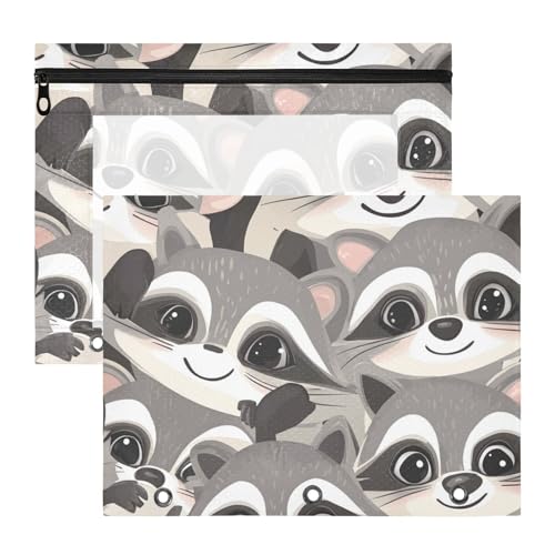 Kosmetiktasche mit glatten Reißverschlüssen, Kunststoff-Aktenordner für A4-Papier, Briefe, 2 Stück, Studenten, Kunstbedarf, Aufbewahrung, niedlicher grauer Waschbär Kosmetiktasche mit glatten Reißverschlüssen, Kunststoff-Aktenordner für A4-Papier, Briefe, 2 Stück, Studenten, Kunstbedarf, Aufbewahrung, niedlicher grauer Waschbär von siphylline