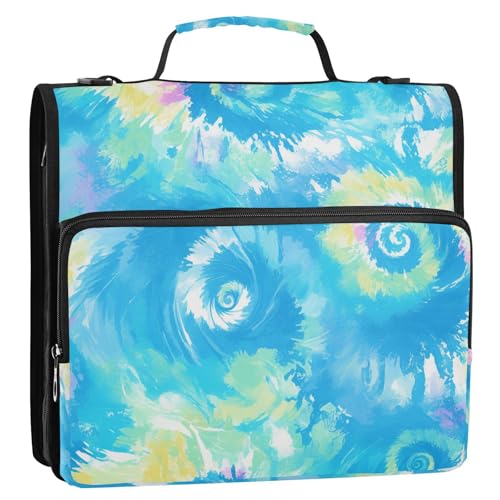 Lebendiges Batikdesign, 3 Ringe, 3,8 cm, Ordner mit extra Taschen mit Griff und abnehmbarem Schultergurt, mehrere Taschen, tragbar, für Zuhause, Reisen, sichere Aufbewahrungstasche für die von siphylline