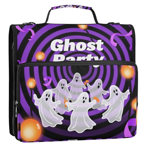 Lila Halloween Feier 3 Ringe 3,8 cm Ordner mit Reißverschluss mit Schultergurt inklusive Reißverschlusstasche Tragbare Home Travel Safe Aufbewahrungstasche für Mittelschule von siphylline