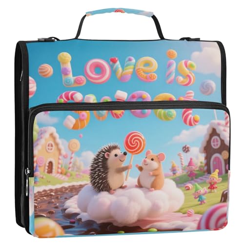 Love is Sweet Animal Bunter Ordner mit 3 Ringen, 3,8 cm, Reißverschluss mit Schultergurt, Kapazität für Schulordner, Organizer für Mittelschule von siphylline