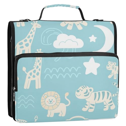 Lustiger Giraffenaffen-Organizer mit 3 Ringen, 3,8 cm, Babyblau, Dokumentenmappe für Schule/Büro von siphylline