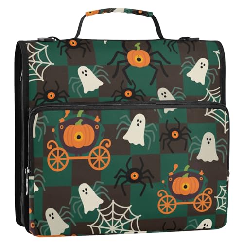 Lustiger Halloween-Organizer mit 3 Ringen, mit Riemen, inklusive Reißverschlusstasche, Dokumentenordner, Organizer für Schule/Büro von siphylline