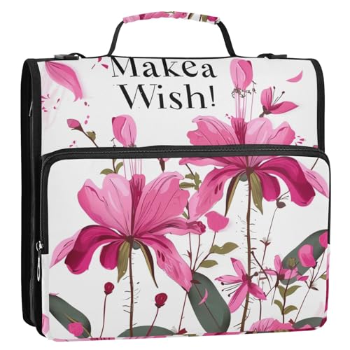 Make A Wish Ringbuch mit 3 Ringen, Reißverschluss, mit Riemen, einfach zu transportieren, tragbar, für die Schule, 3,8 cm, Fuchsia von siphylline