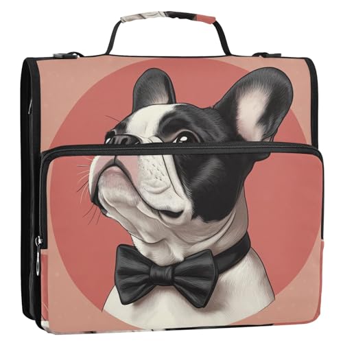Mappe mit niedlicher französischer Bulldogge, 3 Ringe, stabiler Reißverschluss, mit Schultergurt und Griff, mehrere Taschen, Portfolio-Organizer für die Schule Mappe mit niedlicher französischer Bulldogge, 3 Ringe, stabiler Reißverschluss, mit Schultergurt und Griff, mehrere Taschen, Portfolio-Organizer für die Schule von siphylline