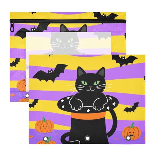 Mehrzweck-Mappe mit 3 Löchern, für A4-Papier, Briefe, 2 Stück, Studenten, Schulbedarf, Halloween, schwarze Katze und Kürbisse Mehrzweck-Mappe mit 3 Löchern, für A4-Papier, Briefe, 2 Stück, Studenten, Schulbedarf, Halloween, schwarze Katze und Kürbisse von siphylline