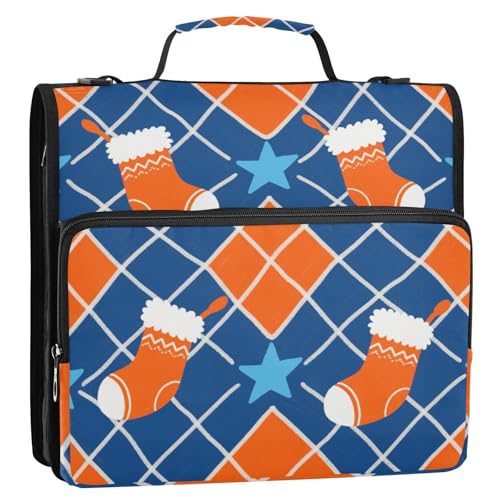 Merry Christmas Ringbuch mit 3 Ringen, 3 Ringe, mit Reißverschluss, inklusive Reißverschlusstasche, tragbar, für Zuhause, Reisen, sichere Aufbewahrungstasche, geeignet für Mittelschule, Orange-Blau von siphylline