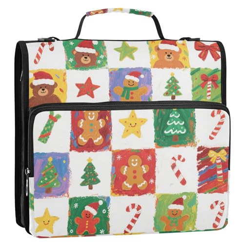 Merry Christmas Tree Lebkuchen, 3,8 cm, 3-Ring-Organizer, Ordner mit Griff, mehrere Taschen, Dokumenten-Organizer für Mittelschüler von siphylline