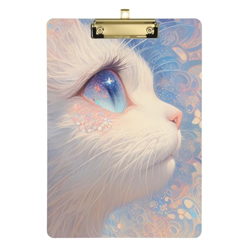 Mysterious Tribal Cat Pocket Klemmbretter, Standardloch für Lehrer, Portfolio, Klemmbrett, Größe 22,9 x 30,5 cm, Weiß und Gold von siphylline