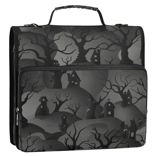 Mystery on Haunted Hill Aktenordner mit 3 Ringen, Reißverschluss, mit Schultergurt, Multi-Taschen, Portfolio-Ordner für Schule und Büro, 3,8 cm, Grau von siphylline