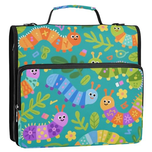 Niedliche bunte Raupen und Blätter, blau, 3,8 cm, 3 Ringe, stabiler Reißverschluss mit Schultergurt, mehrere Taschen, Dokumentenmappe, Aufbewahrungstasche für Mittelschüler Niedliche bunte Raupen und Blätter, blau, 3,8 cm, 3 Ringe, stabiler Reißverschluss mit Schultergurt, mehrere Taschen, Dokumentenmappe, Aufbewahrungstasche für Mittelschüler von siphylline