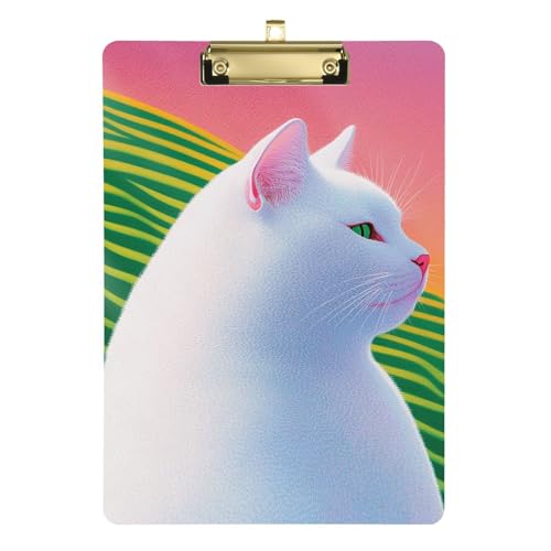 Niedliche weiße dicke Katze, Dopamin-Farbe, EKG-Klemmbrett, Kunststoff, für Volleyball-Trainer, Größe 22,9 x 30,5 cm von siphylline
