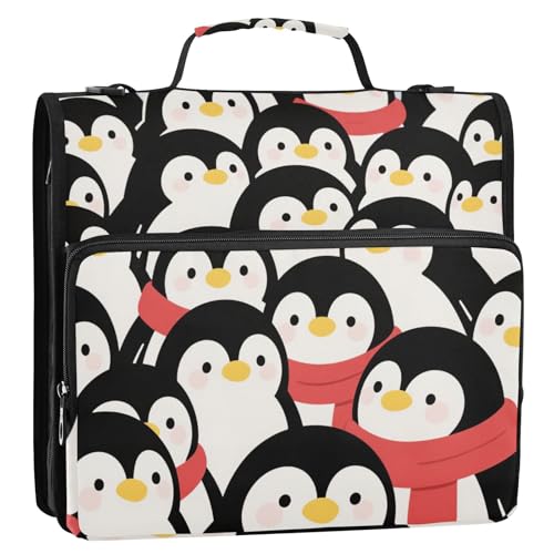 Niedlicher Cartoon-Pinguin-Winter, 3,8 cm, 3-Ringe, Büroordner mit Gurt, inklusive Reißverschlusstasche, Portfolio-Organizer für Büro, Schule von siphylline