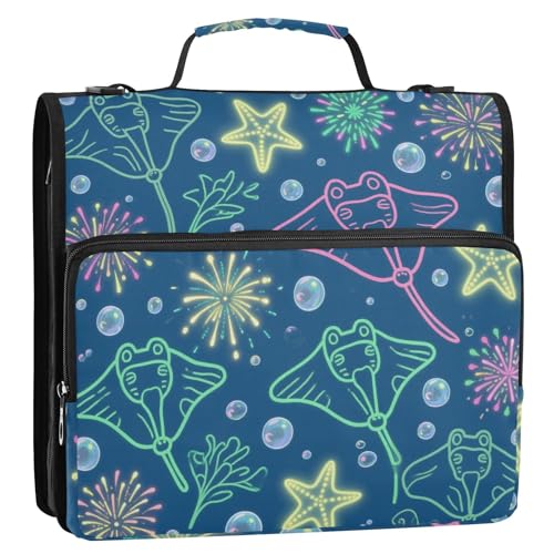 Ocean Animal Manta Ray Seestern, bunt, 3,8 cm, 3 Ringe, Organizer mit Riemen, Laege-Kapazität, Dokumentenmappe für Mittelschule von siphylline