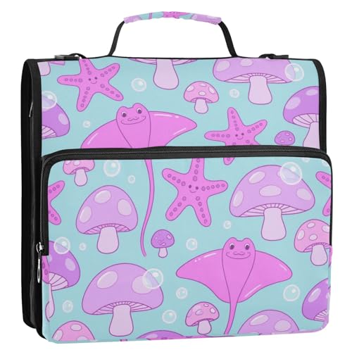 Ocean Animal Seestern lila rosa 3,8 cm 3 Ringe Schule Reißverschluss Ordner mit Schultergurt Multi-Pocket Dokumentenmappe Organizer für Schule/Büro von siphylline