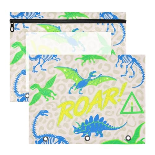 Ordner, 3 Löcher, 3 Locher für 3 Ringe, 2 Stück, Studenten, Klassenzimmer, Zubehör, Roaring Dino, Blau, Grün, Camouflage von siphylline