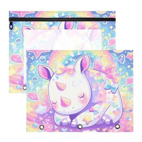 Ordner, bezaubernder 3-Lochstanzer für 3 Ringe, 2 Stück, Lehrer, Schulbedarf, lila, Cartoon, Rihino Dreamy von siphylline