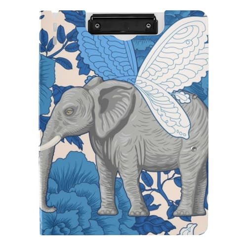Ordner-Klemmbrett mit Aufbewahrung, blauer Rosenflügel-Elefant, A4-Klemmbrett mit Ordner, zwei Metallklammern, Stifthalter, Büro-Klemmbrett mit festem Einband Ordner-Klemmbrett mit Aufbewahrung, blauer Rosenflügel-Elefant, A4-Klemmbrett mit Ordner, zwei Metallklammern, Stifthalter, Büro-Klemmbrett mit festem Einband von siphylline