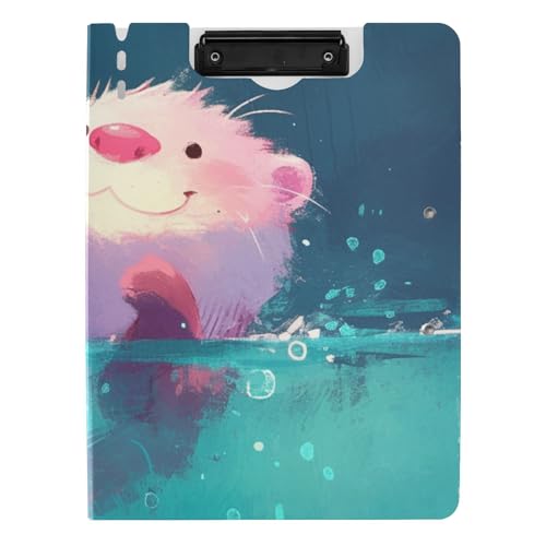 Ordner-Klemmbrett mit Aufbewahrung, pfirsichfarben, niedliches Cartoon-Otter, A4-Klemmbrett mit Padfolio, Doppel-Clips, Stifthalter, Still-Clipboard mit Abdeckung von siphylline