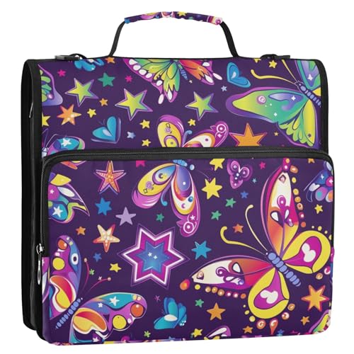 Ordner-Organizer mit 3 Ringen, mit Riemen, mehrere Taschen, Dokumentenmappe, Organizer für Schule und Büro, Violett von siphylline