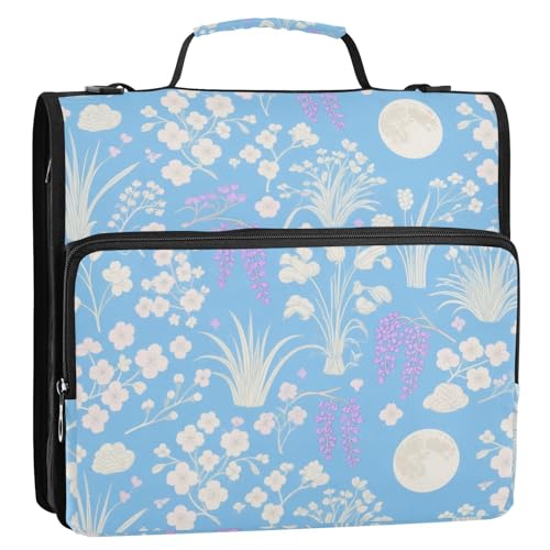 Ordner-Organizer mit Schulterriemen, klein, Blumenmuster, Mond, 3,8 cm, mit Schultergurt, wasserdicht, tragbar, für Zuhause, Reisen, sichere Aufbewahrungstasche für Mittelschüler von siphylline