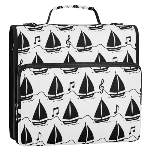 Ordner mit 3 Ringen, 3,8 cm, mit extra Taschen mit Griff und abnehmbarem Schultergurt, Dokumentenmappe mit mehreren Taschen, für Mittelschule, Schwarz / Weiß von siphylline
