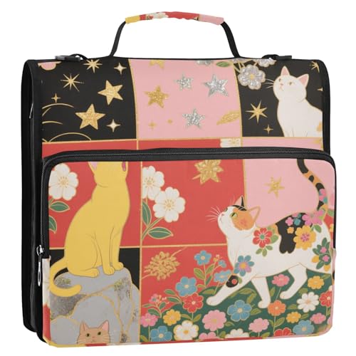 Ordner mit Katzenblumen, 3 Ringe, 3,8 cm, Reißverschluss, mit Schultergurt und Griff, leicht zu transportieren, Dokumenten-Organizer für die Mittelschule, Pastellfarben Ordner mit Katzenblumen, 3 Ringe, 3,8 cm, Reißverschluss, mit Schultergurt und Griff, leicht zu transportieren, Dokumenten-Organizer für die Mittelschule, Pastellfarben von siphylline