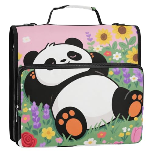 Ordner mit Reißverschluss, 3 Ringe, Blumenpanda, mit Griff, für die Schule von siphylline