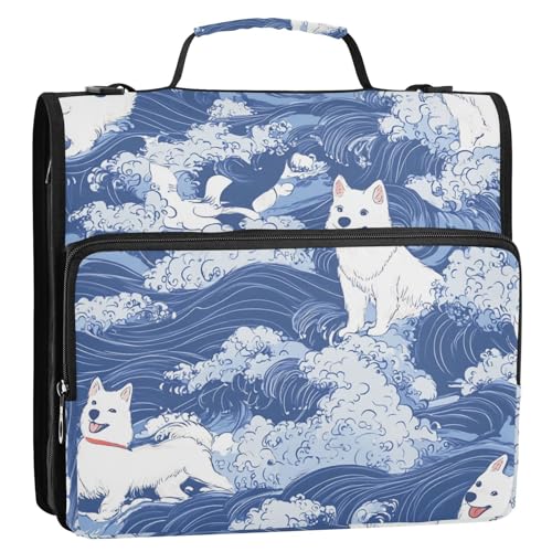 Ordner mit Reißverschluss, japanischer Stil, blaue Hundewellen, 3,8 cm, mit Griff und abnehmbarem Schultergurt, mehrere Taschen, Schulbedarf, Organizer, geeignet für Mittelschule Ordner mit Reißverschluss, japanischer Stil, blaue Hundewellen, 3,8 cm, mit Griff und abnehmbarem Schultergurt, mehrere Taschen, Schulbedarf, Organizer, geeignet für Mittelschule von siphylline