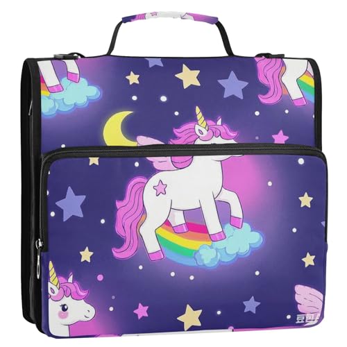 Ordner mit niedlichem Cartoon-Einhörner, Stern, violett, pfirsichfarben, 3,8 cm, mit extra Taschen, mit Schultergurt, inklusive Reißverschlusstasche, Portfolio-Ordner für Schule und Büro Ordner mit niedlichem Cartoon-Einhörner, Stern, violett, pfirsichfarben, 3,8 cm, mit extra Taschen, mit Schultergurt, inklusive Reißverschlusstasche, Portfolio-Ordner für Schule und Büro von siphylline