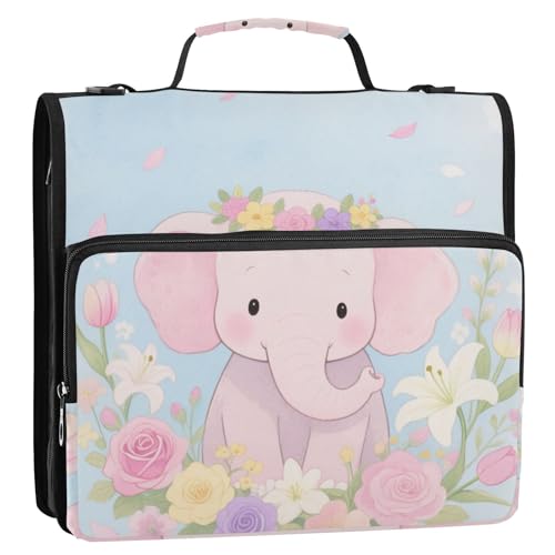 Ordner mit niedlichem Cartoon-Elefant, 3 Ringe, 3,8 cm, Reißverschluss, mit Gurt, mehrere Taschen, Schulordner für die Schule Ordner mit niedlichem Cartoon-Elefant, 3 Ringe, 3,8 cm, Reißverschluss, mit Gurt, mehrere Taschen, Schulordner für die Schule von siphylline