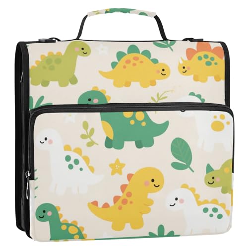 Ordner mit süßem Cartoon-Dinosaurier-Motiv, 3 Ringe, 3,8 cm, Reißverschluss, mit Schultergurt, wasserdicht, Dokumenten-Organizer für Schule und Büro Ordner mit süßem Cartoon-Dinosaurier-Motiv, 3 Ringe, 3,8 cm, Reißverschluss, mit Schultergurt, wasserdicht, Dokumenten-Organizer für Schule und Büro von siphylline