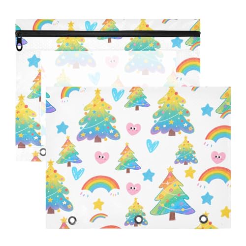 Ordnertaschen mit 3 Löchern, Aufbewahrungstasche für 3 Ringe, 2 Stück, für Schüler, Studenten, Lehrerbedarf, bunter Weihnachtsbaum, Regenbogen Ordnertaschen mit 3 Löchern, Aufbewahrungstasche für 3 Ringe, 2 Stück, für Schüler, Studenten, Lehrerbedarf, bunter Weihnachtsbaum, Regenbogen von siphylline