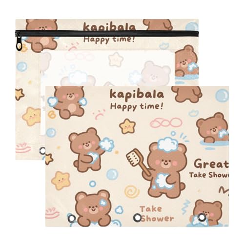 Ordnertaschen mit 3 Löchern, Taschenordner für A4-Papier, Briefe, 2 Stück, für Schüler, Studenten, Lehrerbedarf, Cartoon, niedlicher Braunbär Ordnertaschen mit 3 Löchern, Taschenordner für A4-Papier, Briefe, 2 Stück, für Schüler, Studenten, Lehrerbedarf, Cartoon, niedlicher Braunbär von siphylline