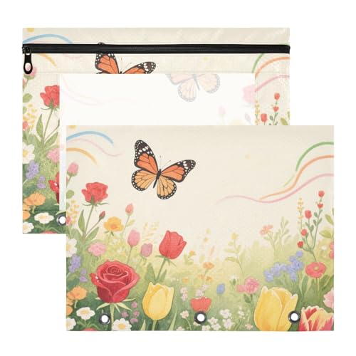 Ordnertaschen mit Reißverschluss, Kunststoff-Aktenordner für 3 Ringe, 2 Stück, Lehrer, Büro, Schmetterlinge, Blumen Ordnertaschen mit Reißverschluss, Kunststoff-Aktenordner für 3 Ringe, 2 Stück, Lehrer, Büro, Schmetterlinge, Blumen von siphylline