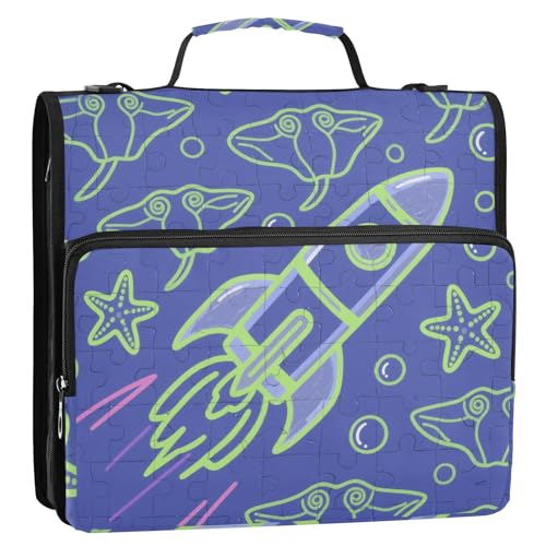 Organizer für Kinder, Manta, Rochen, Fische, Raumschiff, bunt, 3 Ringe, Organizer mit Griff, mehrere Taschen, Dokumentenmappe, Organizer, geeignet für Mittelschule von siphylline