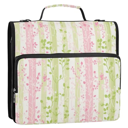 Organizer mit 3 Ringen, 3,8 cm, mit Griff und abnehmbarem Schultergurt, mehrere Taschen, Dokumentenmappe, Organizer für Schule und Büro, Rosa / Grün von siphylline