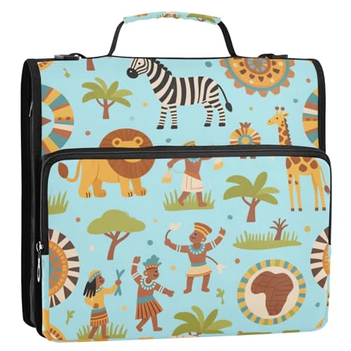 Organizer mit 3 Ringen, indischer Löwe, Tier, bunt, mit Griff, mehrere Taschen, Dokumentenmappe, Organizer für Büro, Schule von siphylline
