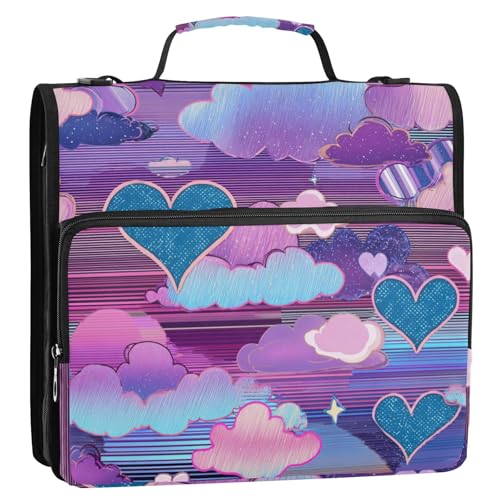 Organizer mit 3 Ringen, mit Schultergurt und Griff, für Dokumente, Akten, für Büro, Schule, Blau / Violett von siphylline