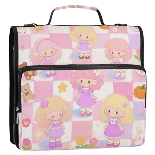 Organizer mit niedlicher Cartoon-Puppe, 3 Ringe, 3,8 cm, Organizer mit Schultergurt, Schulordner, Organizer für Mittelschüler von siphylline