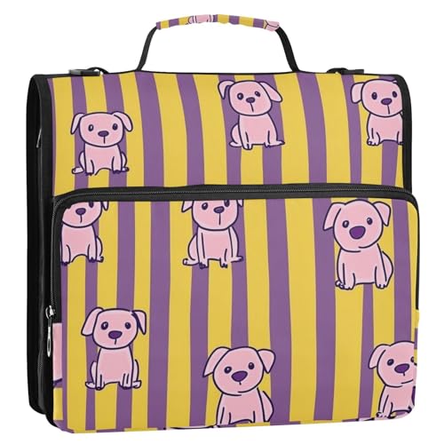 Pink Puppies Ringbuch Organizer mit Griff, mehrere Taschen, tragbar, für Zuhause und Reisen, 3,8 cm, 3,8 cm, für Schule und Büro von siphylline