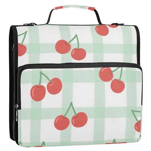 Red Cherry Schachbrettmuster, 3,8 cm, 3 Ringe, Ordner-Organizer mit Schultergurt und Griff, einfach zu tragen, Schulordner, Organizer, geeignet für Mittelschule von siphylline