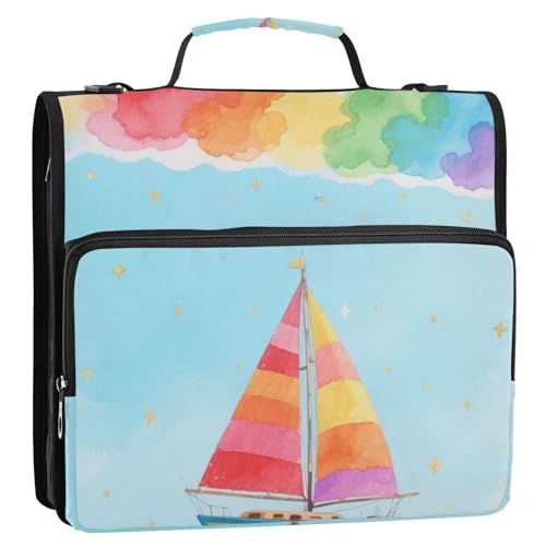 Regenbogenfarbenes Boot, 3,8 cm, 3 Ringe, Organizer mit Griff, wasserdicht, Schulordner, Organizer für Mittelschüler von siphylline