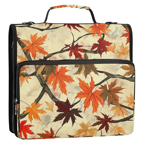 Retro-Herbst-Ahornblätter, 3 Ringe, 3,8 cm, Organizer mit Schultergurt und Griff, mehrere Taschen, Dokumentenmappe für Schule/Büro Retro-Herbst-Ahornblätter, 3 Ringe, 3,8 cm, Organizer mit Schultergurt und Griff, mehrere Taschen, Dokumentenmappe für Schule/Büro von siphylline