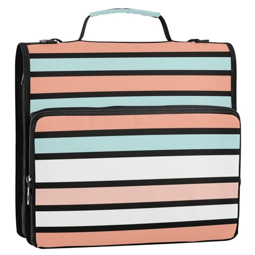 Ringbuch-Organizer mit 3 Ringen und Schultergurt, einfach zu transportieren, 3,8 cm, Schwarz / Blau / Taupe gestreift, für die Mittelschule von siphylline