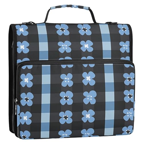 Ringbuch-Organizer mit Griff und abnehmbarem Schultergurt, 3,8 cm, Schwarz / Blau kariertes Muster / Blau / Blau / Blau / Blau / Blau Ringbuch-Organizer mit Griff und abnehmbarem Schultergurt, 3,8 cm, Schwarz / Blau kariertes Muster / Blau / Blau / Blau / Blau / Blau von siphylline
