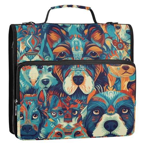 Ringbuch im Boho-Stil, 3 Ringe, 3,8 cm, mit extra Taschen mit Griff, mehrere Taschen, Schulordner, Organizer, geeignet für die Mittelschule von siphylline